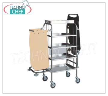 Forcar - Carrello portabiancheria inox, 2 portasacchi, 1 sacco in tessuto ignifugo, 2 braccia pieghevoli