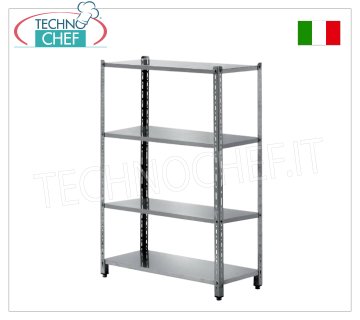 Scaffale componibile inox, modulo con 4 ripiani, profondi 50 cm, altezza 200 cm