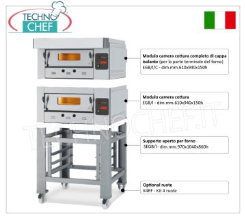 Forno pizza gas per 6 pizze da mm 300, camera da mm 610x940