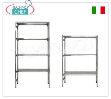 Shelf unit in stainless steel 304, Slotted Shelves, Hook/Snap-fit Assembly 