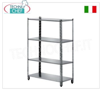 Modular stainless steel shelves Stainless steel modular shelving with 4 smooth REINFORCED shelves mounted on bolts, dimensions, mm 900x500x2000h