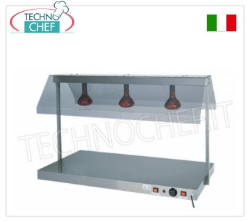 Hot surface with infrared heating lamps HOT TOP in STAINLESS STEEL with INFRARED LAMPS and SIDE DEFLECTORS in polycarbonate, COMPLETE RANGE of 3 models, from 1 to 3 Gastro-Norm 1/1 trays (530x325 mm), adjustable thermostat from +30° to +90 °C, V .230/1
