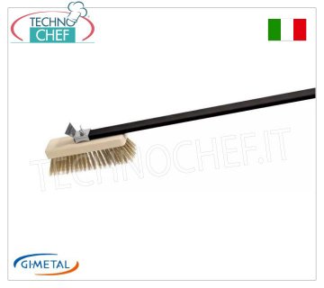 Gi.Metal - Orientable Carbon Brush with Brass Bristles - mod.ACC-SP Professional oven brush with adjustable head, brass bristles and stainless steel rear scraper, aluminum handle length 1500 mm.