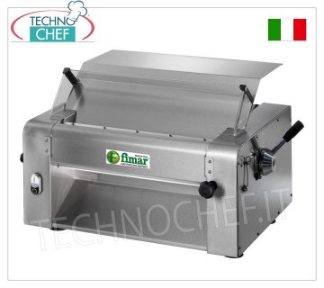 Sheeter with 1 pair of polished 304 stainless steel table rollers SHEETER-Pizza stretcher with 1 PAIR OF STAINLESS STEEL ROLLERS for pizza and egg pasta, ROLLER LENGTH 320 mm, V 230/1, kW 0.37, dim. mm 580x480x400h