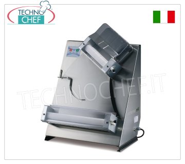 Pizza stretcher with 2 pairs of 400 mm inclined rollers, mod.DL40 - -- REQUEST A QUOTE Stainless steel pizza stretcher with 2 PAIRS of 400 mm LONG INCLINED ROLLERS, for 80/400 gram loaves, V 230/1, kW 0.37, dim. mm 520x450x712h