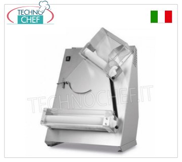Pizza stretcher with 2 pairs of 300 mm inclined rollers, mod. SPR30 STAINLESS STEEL PIZZA ROLLER with 2 PAIRS of INCLINED ROLLERS 300 mm LONG, for PIZZA DISCS from 140 to 300 mm, LOAVES from 80 to 210 grams, V 230/1, kw 0.37, dimensions mm 440x365x640h