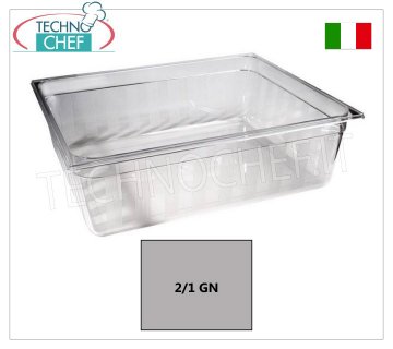 Gastronorm GN 2/1 pan in polycarbonate Gastro-Norm 2/1 basin in polycarbonate, capacity 58.4 litres, dim. mm 650 x 530 x 200 h