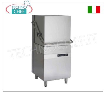 Hood dishwasher, basket 50x50 cm, max usable height 42 cm, 3 wash cycles, digital, Liftable HOOD DISHWASHER, DIGITAL controls, 3 cycles of 20/30/40 baskets/h, square basket 500x500 mm, DETERGENT and RINSE AID dispenser, V.400/3+N, Kw.6.75, Weight 110 Kg, dim. mm.760x864x1485h