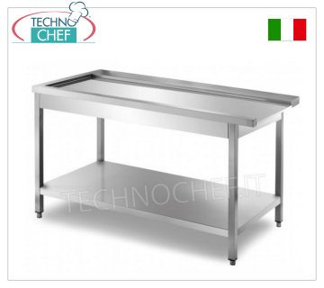 Service tables for hood dishwashers DISHWASHER EXIT TABLE with machine HOOKUP ON THE RIGHT, SHAPED TOP for SLIDING BASKETS, lower shelf - dimensions mm. 800x700x850h