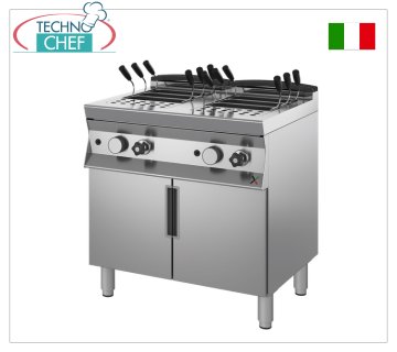 TECHNOCHEF - GAS PASTA COOKER on MOBILE, 900 line, 2 INDEPENDENT BOWLS of 40+40 lt. GAS pasta cooker, INOX BIM, 900 line, 2 independent tanks of 40+40 litres, thermal power 24.4 Kw, weight 90kg, dim.mm.800x900x900h
