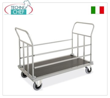 Technochef - LUGGAGE / SUITCASE TROLLEY with sides on 4 sides, art. 1894.3 LUGGAGE TROLLEY in sheet metal and steel tube painted in aluminum colour, base covered in carpet, containment bars on 2 sides and ring bumpers, dim.mm.1440x660x950h