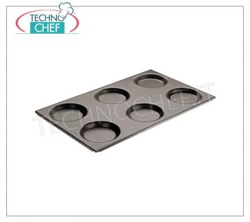 Pizza pans, pastry Gastro-norm baking tray 1/1 non-stick with 6 round molds diameter 12.5 cm, for muffins, size 53x32.5 cm
