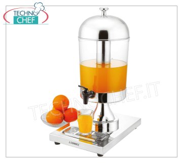 Juice and beverage dispensers (buffet) BEVERAGE DISPENSER in stainless steel with 8 liter transparent container, complete with dispensing tap, dimensions 36x26x55h cm