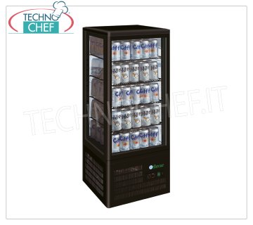 Forcar - Display Fridge for Drinks, 1 Door, 98 lt, Ventilated, Temp.+2°/+8°C, Class C, mod.G-TCBD98B Professional Refrigerator Cabinet for Beverages, Glass on 4 sides, 1 Door, Temp.+2°/+8°C, Ventilated, Gas R600a, LED lighting, complete with 4 grids, Class C, V.230/1, Kw.0,17, Weight 38 Kg, dim.mm.428x386x1150h