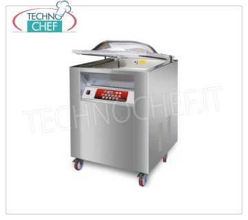 Professional chamber vacuum machine, 2 sealing bars of 45 cm, Chamber cm 56x46x22h, Mod.MASTER 2 PROFESSIONAL BELL VACUUM PACKAGING MACHINE EUROMATIC on CABINET with WHEELS, CHAMBER mm.560x460x220H, 2 WELDING BARS 450 mm, VACUUM PUMP 25 meters / cubic / hour, V.230 / 1, Kw. 1.00, Weight 110 Kg, dim.mm. 680x570x1050h