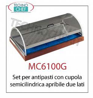 Carrelli di servizio in legno Set per antipasti con cupola semicilindrica apribile 2 lati, dim mm. 940x530x350h