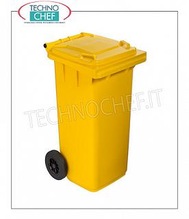 Polyethylene waste bin for Mobile disposing of self-service trays Garbage bin in yellow polyethylene on 2 wheels, with large lid handle and rear stop, 120 liters, payload 48 Kg, weight 10.4 Kg, dim.mm.480x543x927h