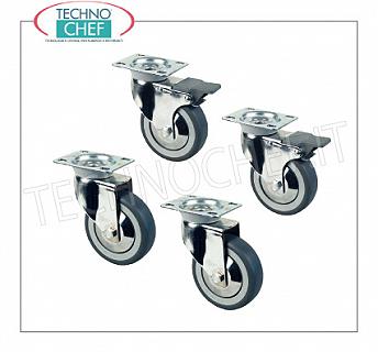 Kit of 4 wheels with plate for stainless steel cabinet tables Kit of 4 wheels with plate, 2 of which with brake (galvanised), for cabinet tables