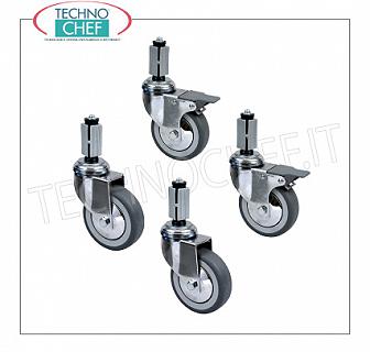-- Kit of 4 wheels (2 with brakes) for tables on legs, diameter 125 mm Kit of 4 wheels diameter 125 mm, 2 of which with brake (galvanised), for tables on legs complete with expansion plugs suitable for 40x40 mm stainless steel tubing