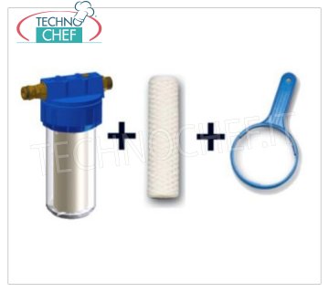 Technochef - WATER FILTER with WRAPPED WIRE CARTRIDGE, 3/4'' connections, Mod.NK224 Water filter with 50 micron wound wire cartridge, NK Series, 9'' cup, 3/4'' connections, for automatic water softeners.