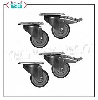 Kit of four wheels, two of which with brake for stainless steel table Kit of four wheels, two of which with brakes for Cupboards