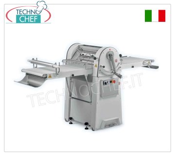 PASTRY SHEETER with 95x50 cm BELTS equipped with Puff Collector, mod. SF-500-95 Professional pastry sheeter with 950x500 mm BELTS-MATCHES equipped with UNDERPLATE for FLOUR and PASTRY COLLECTOR, mm ROLLING ROLLERS. 500 adjustable from: 0 to 35 mm, weight 157 kg, kw 0.75, dim. open mm 2320x880x1100h